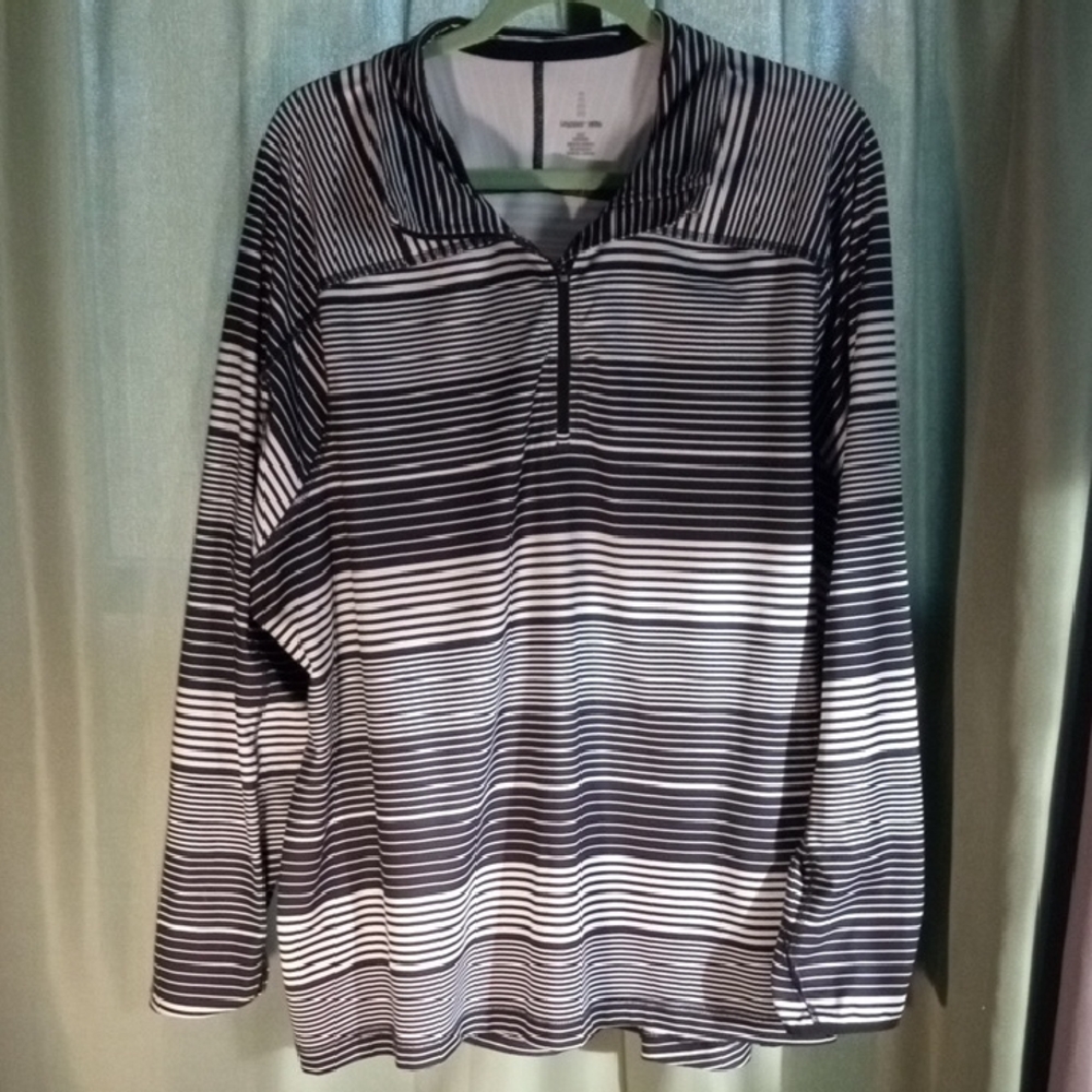Lands' End Women's Black and White Striped Top